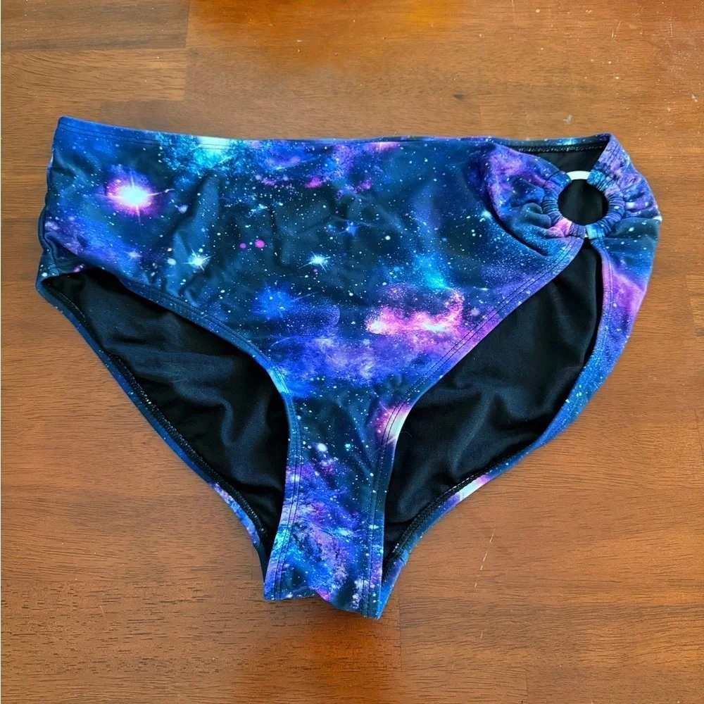 👙 Cosmic Aura® Galaxy O-Ring Purple Halter Swim Bottoms size Large